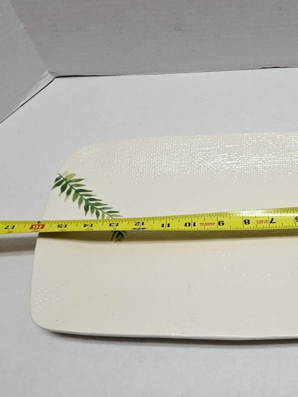 New Stoneware Pier1 Rectangular Ceramic Platter Botanical Green Design 16